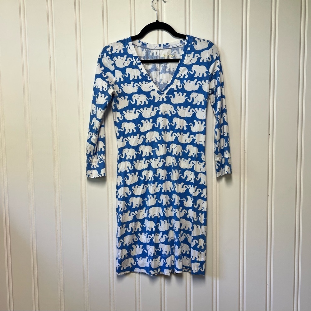 🐘 Lilly Pulitzer Blue White Elephant Print cotton Dress | Size XS